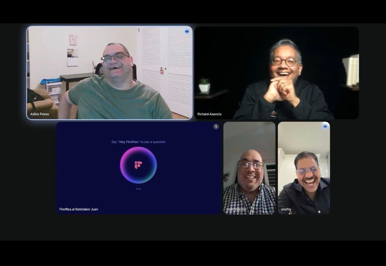 The last Google Meet before Vegas, with all four friends laughing on screen
