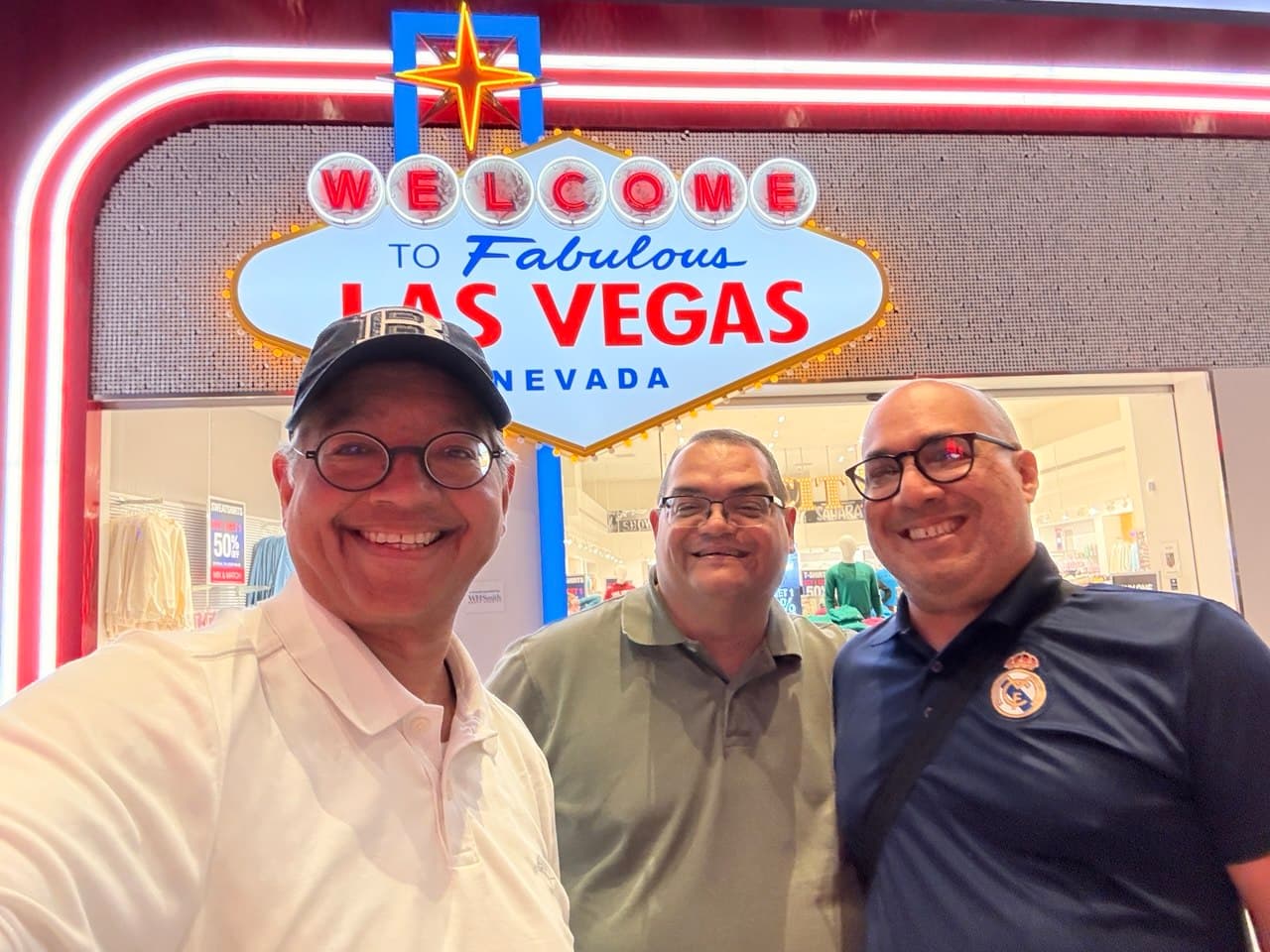 Richie, Alejo, and Gardy at the Welcome to Fabulous Las Vegas sign