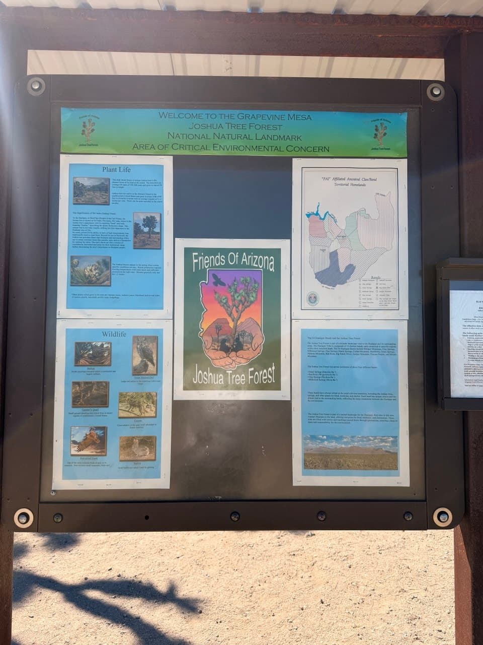 Information sign at Grapevine Mesa Joshua Tree Forest