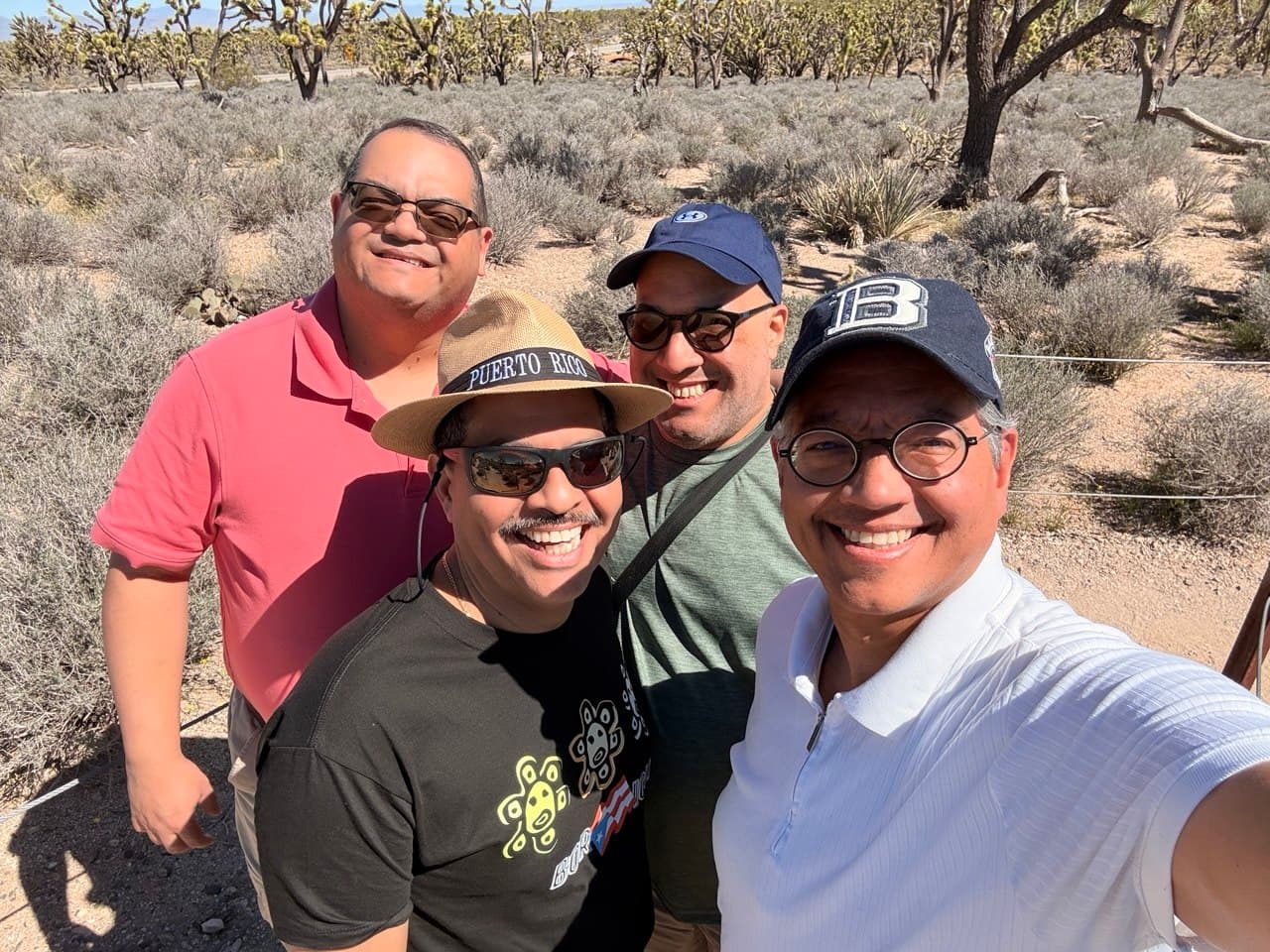 Close-up Joshua Tree selfie of the four friends