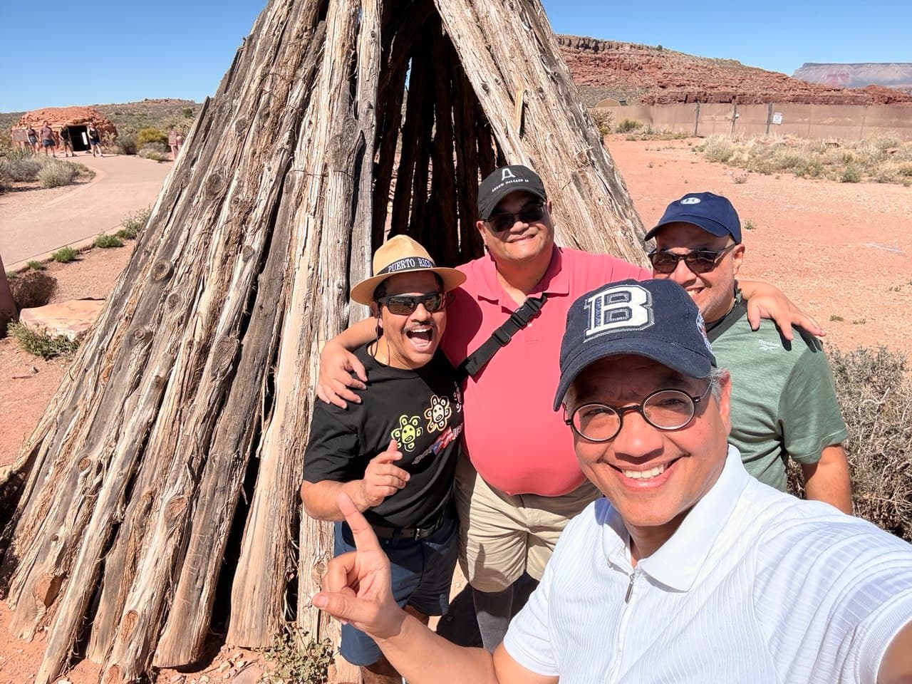 The four friends at the teepee at the Grand Canyon