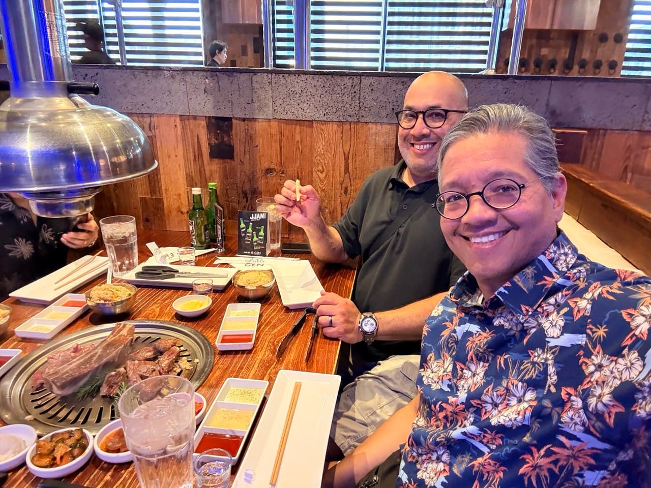 Gardy and Richie at the Korean BBQ table