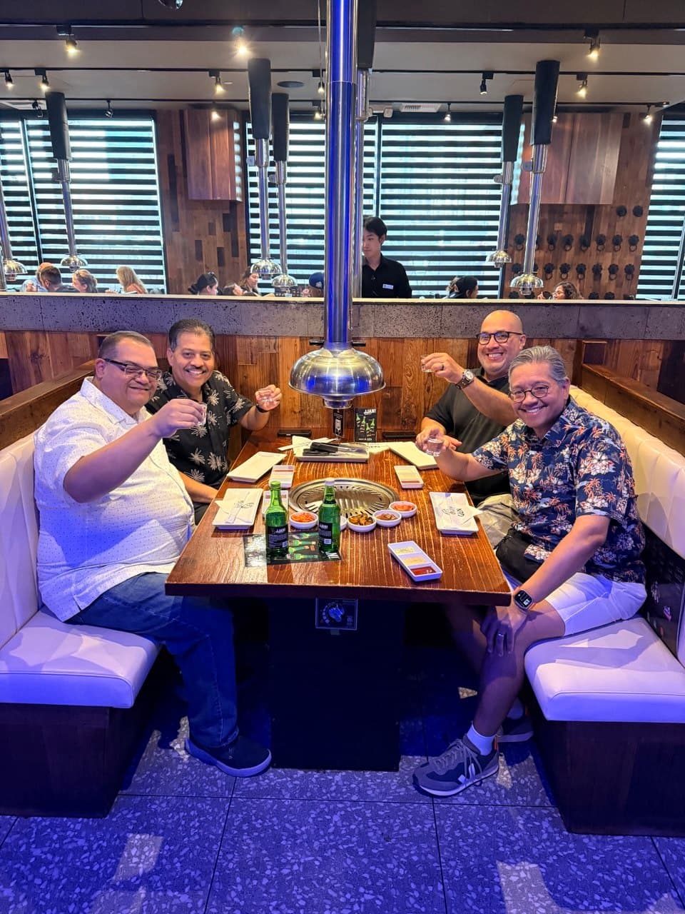 The four friends raising soju shots at Korean BBQ