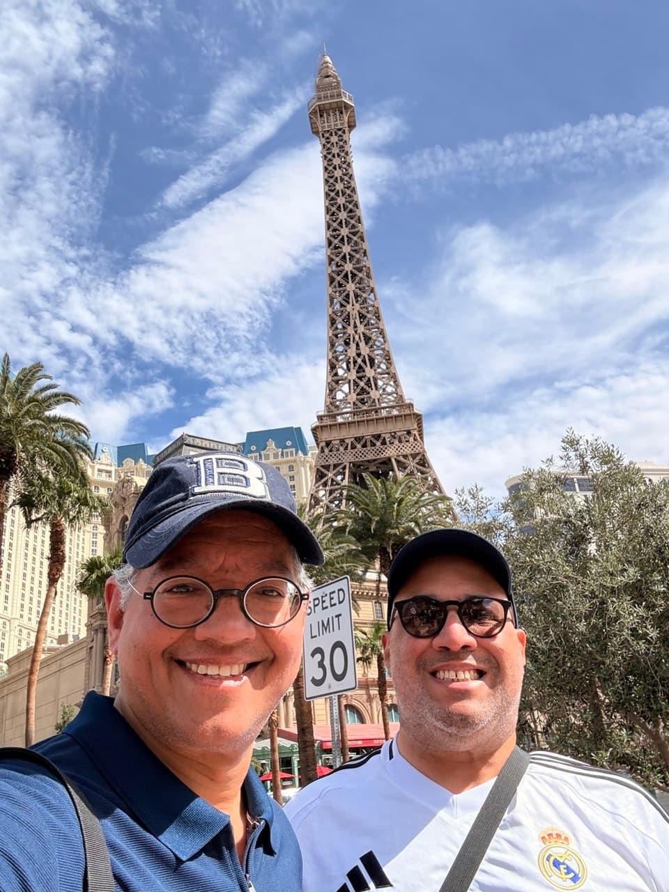 Richie and Gardy in front of the Paris Las Vegas Eiffel Tower