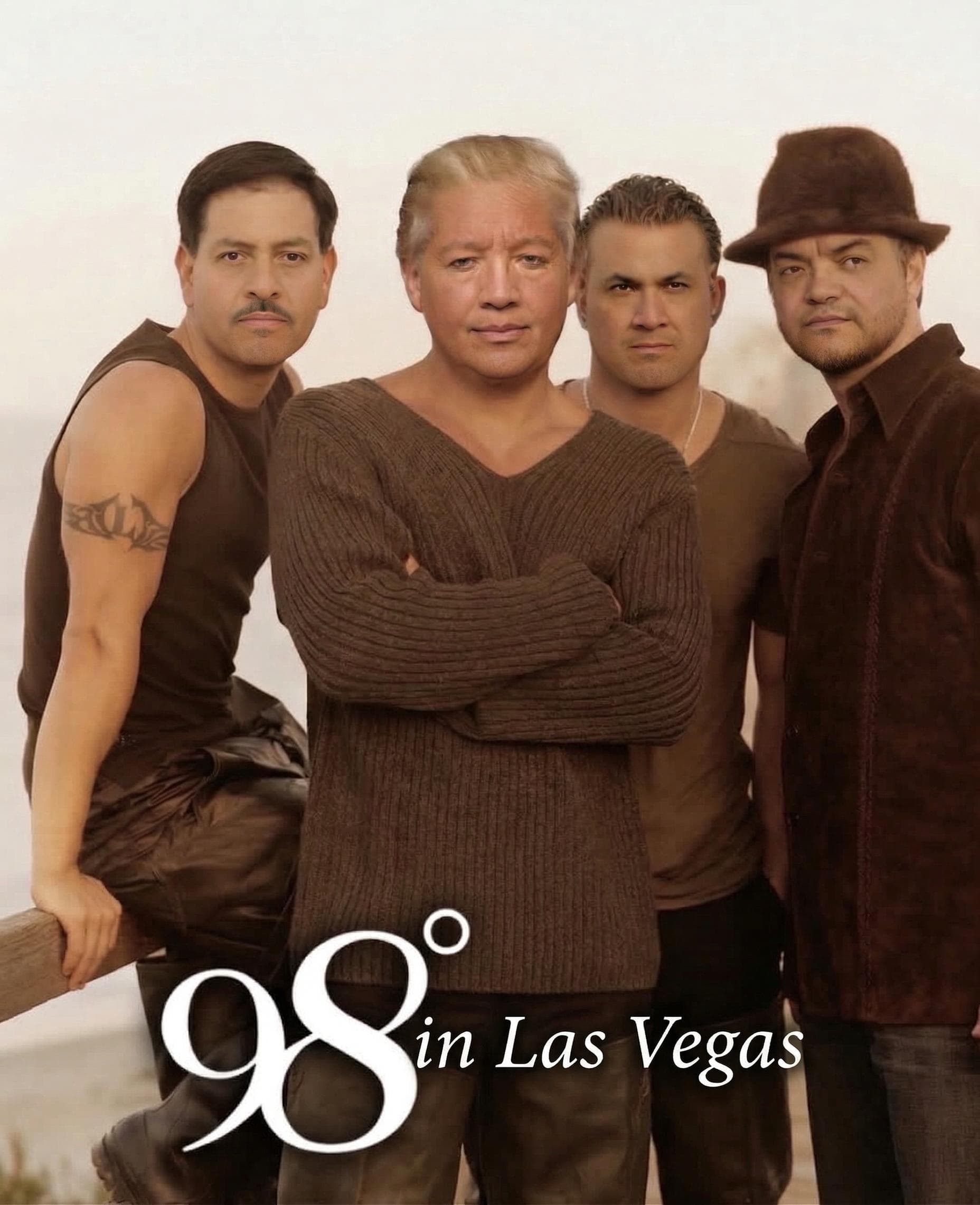 AI image styling the four friends as a 90s boyband in Las Vegas